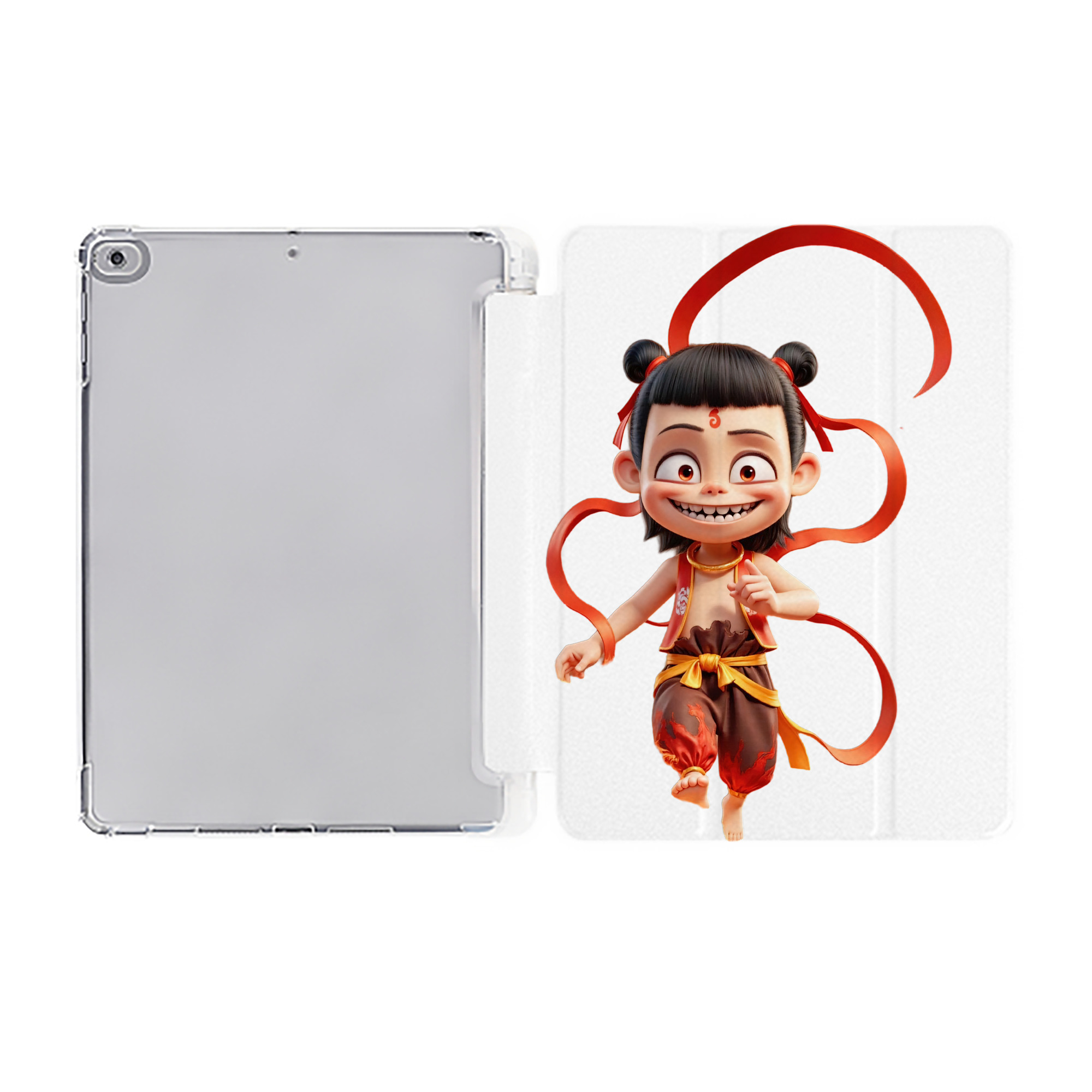 （画像用） Ne Zha 2 ナタ 魔童の大暴れ IPad ケース ペン収納付き 三つ折りスタンド PUレザー×シリコン 対応機種9.5/10.5/10.9インチ